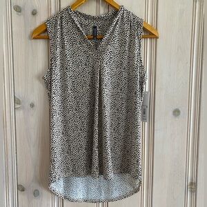 NWT Massini Cream + Black Sleeveless V-Neck Dot Print Camisole